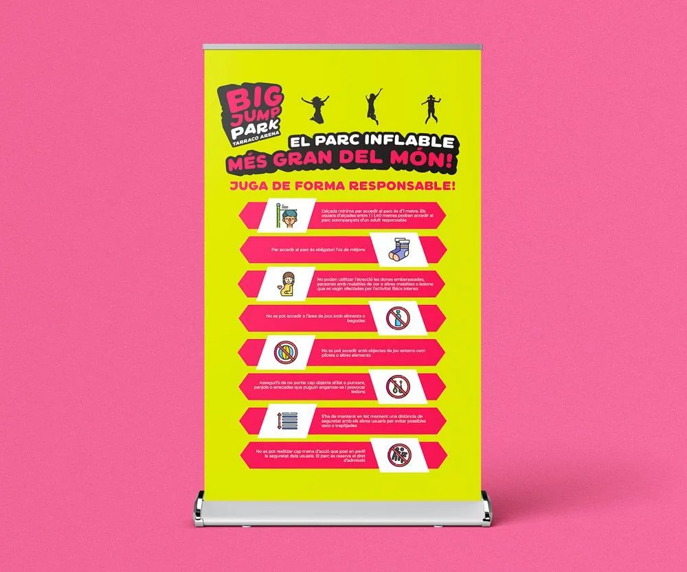 Roll-up de Big Jump Park en amarillo y rosa