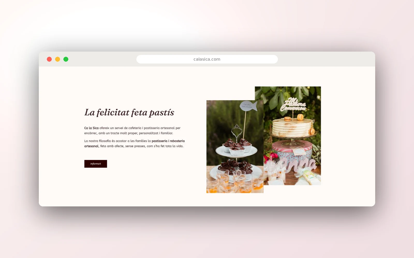 Sección de pastelería artesanal de la web de Ca la Sica