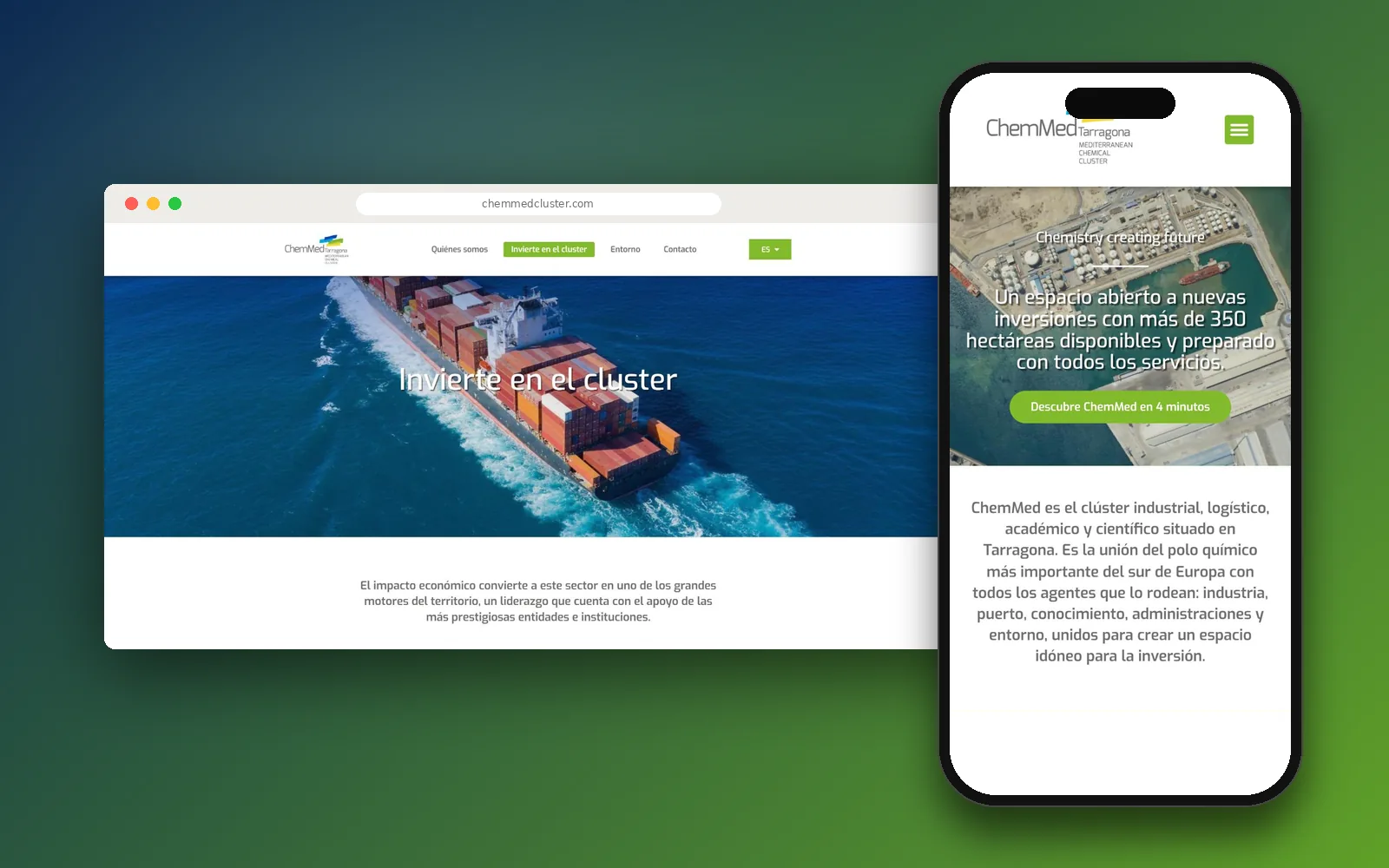 Web de ChemMed Cluster en ordenador y versión móvil