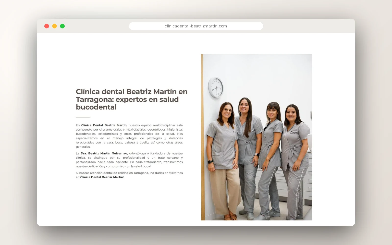 Página del equipo en la web de la Clínica Dental Beatriz Martín