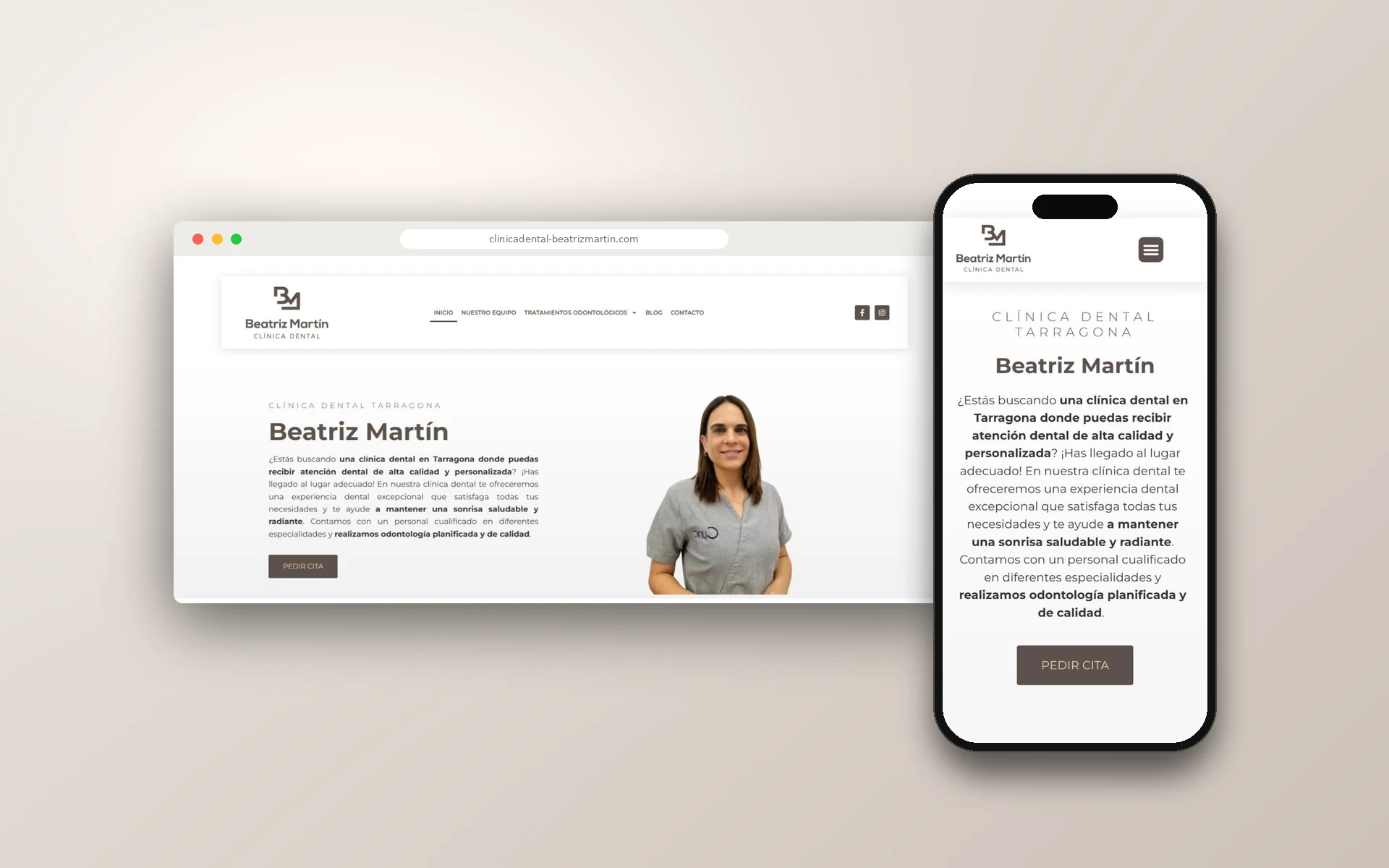 Web de la Clínica Dental Beatriz Martín en ordenador y móvil