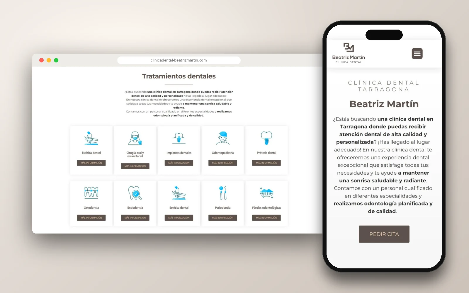 Web de la Clínica Dental Beatriz Martín en ordenador y móvil