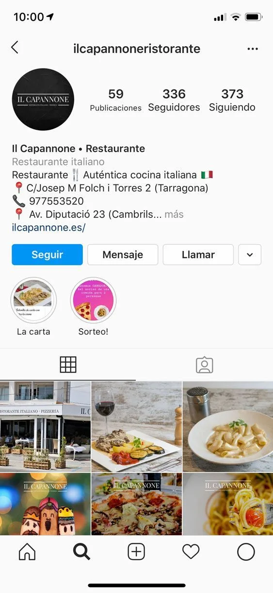 Perfil de Instagram de Il Capannone en un móvil