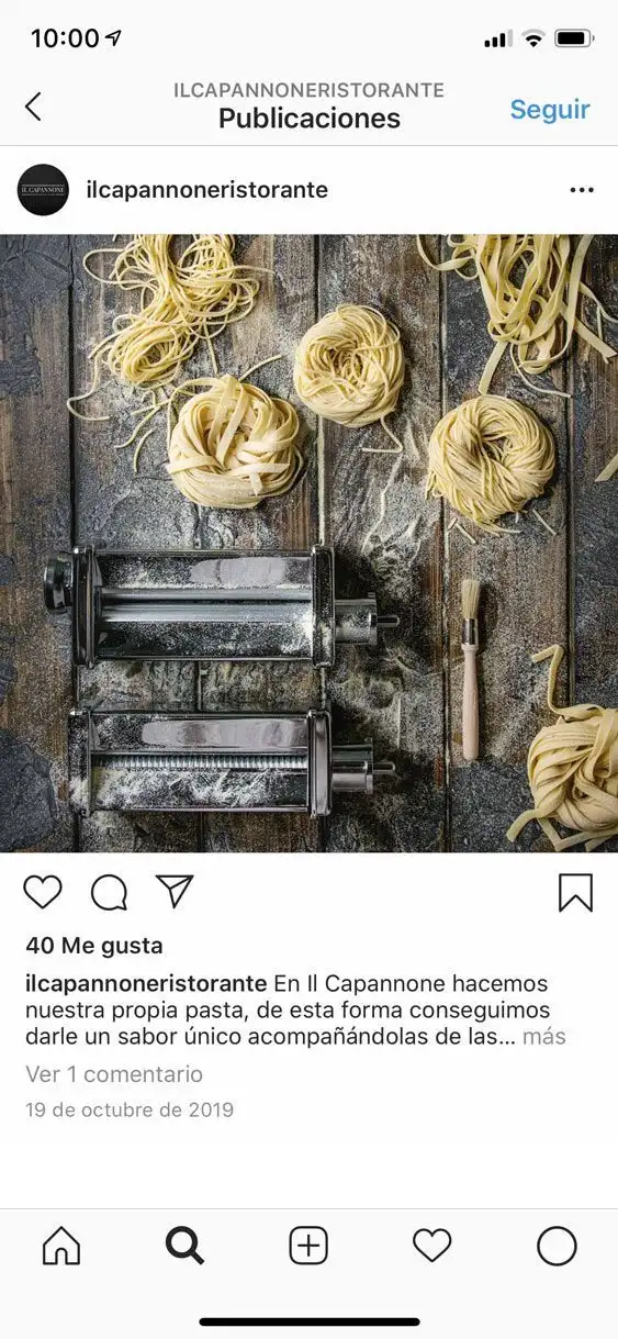 Publicación de Instagram de Il Capannone con pasta fresca