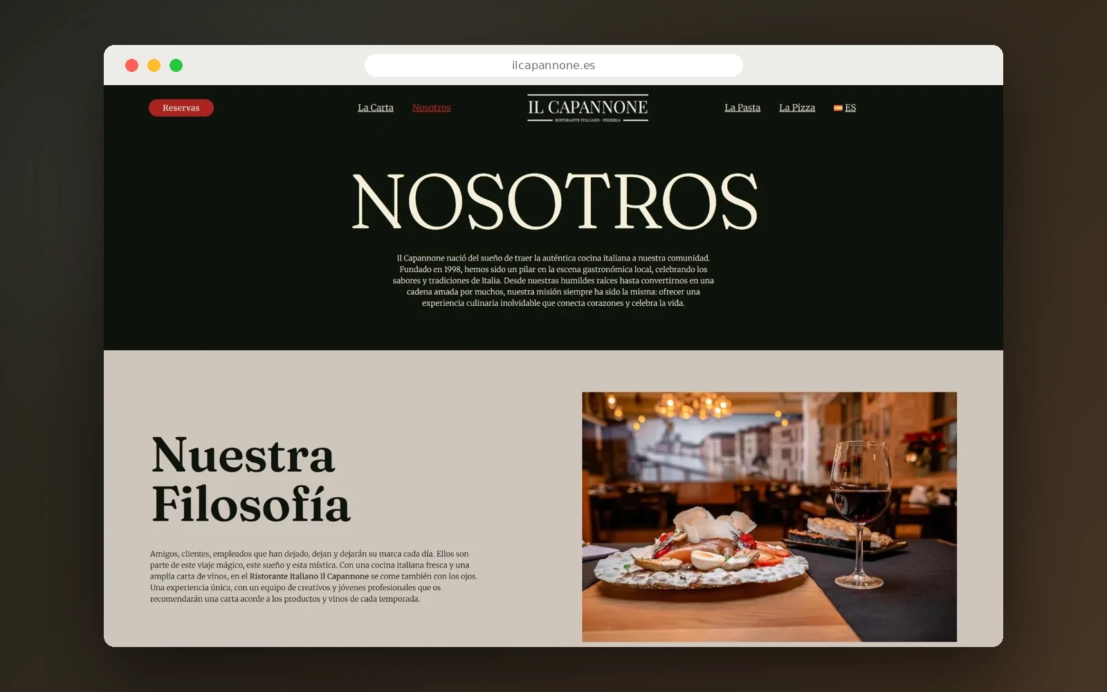 Página Nosotros de la web de Il Capannone