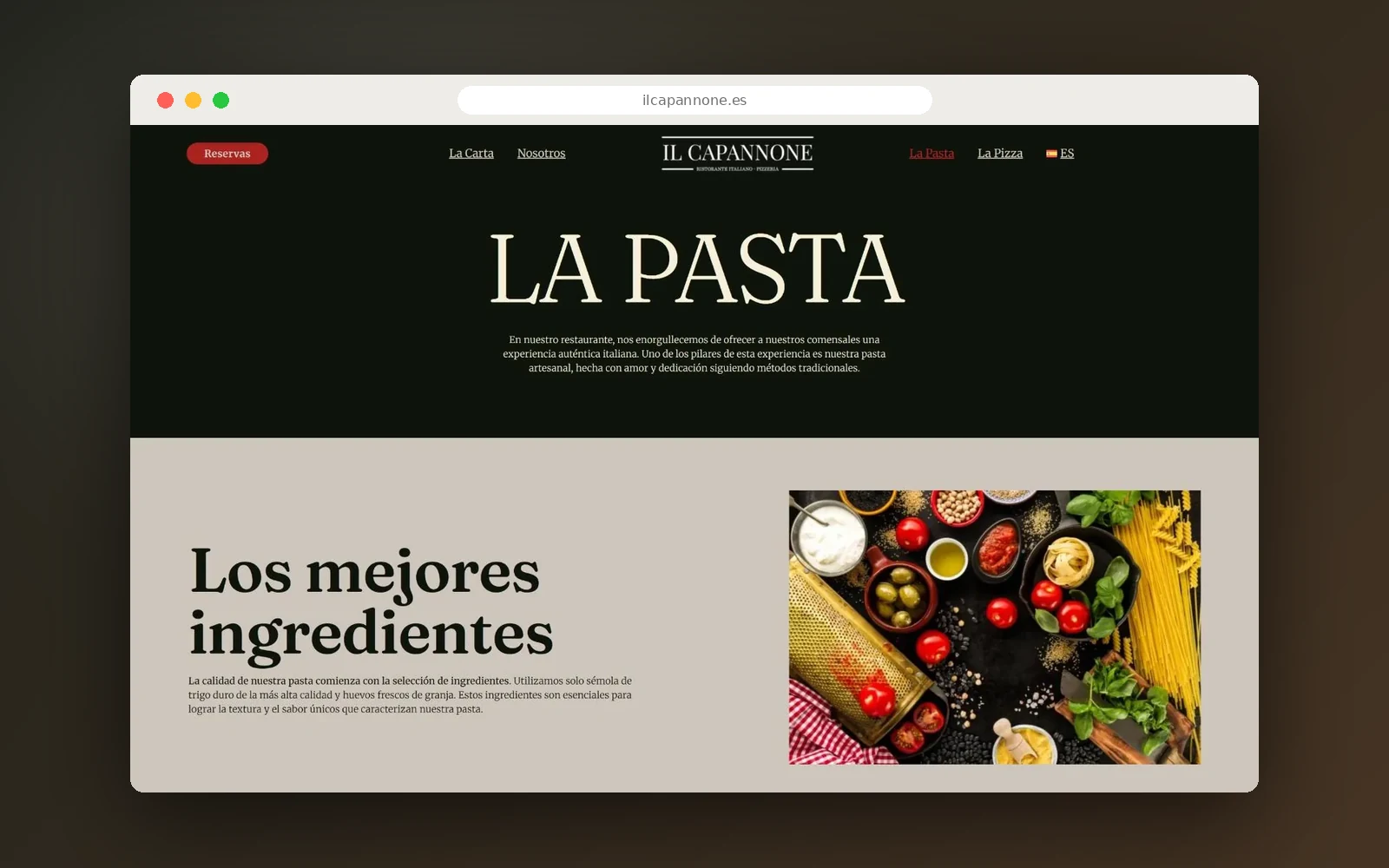 Página de la pasta en la web de Il Capannone