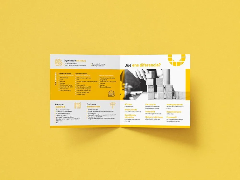 Interior de un díptico del Institut Campclar en amarillo