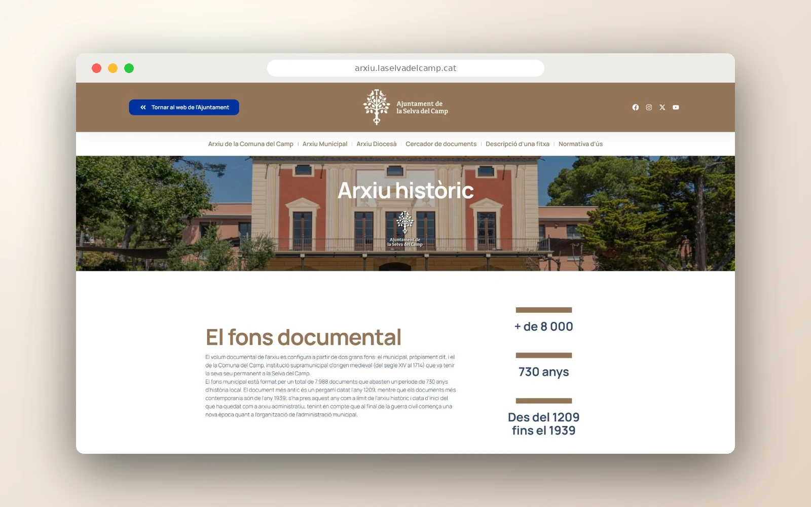 Web del Arxiu Municipal de la Selva del Camp