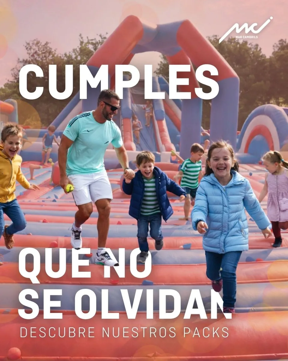 Publicación «Cumples que no se olvidan» con niños jugando en los hinchables del club