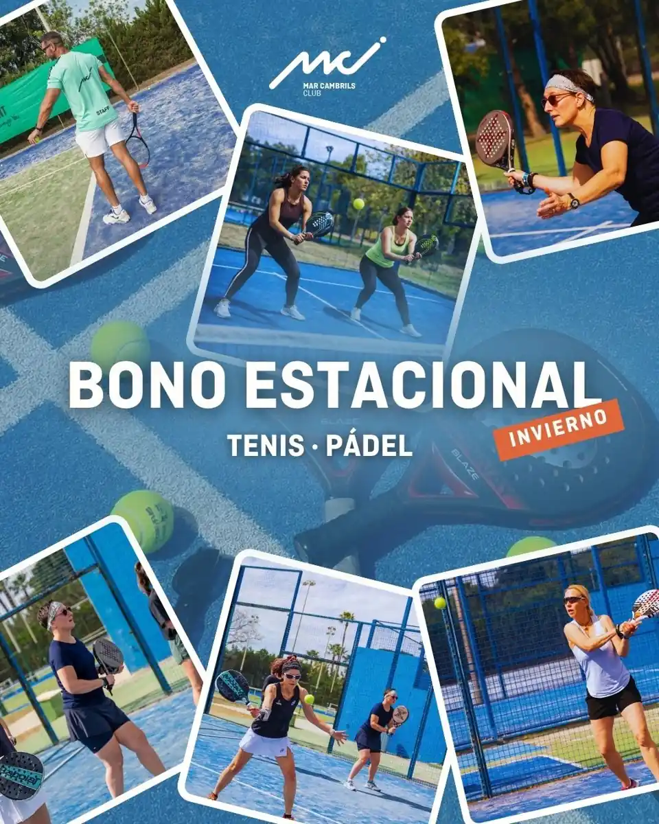 Publicación del bono estacional de invierno de tenis y pádel con fotos de jugadores