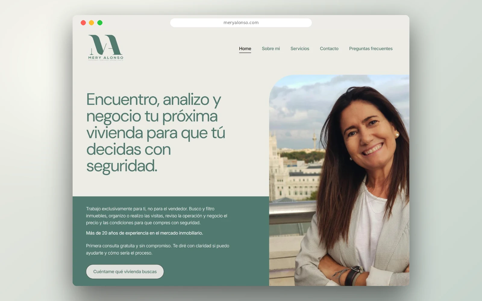 Página de inicio de la web de Mery Alonso, personal shopper inmobiliaria en Madrid