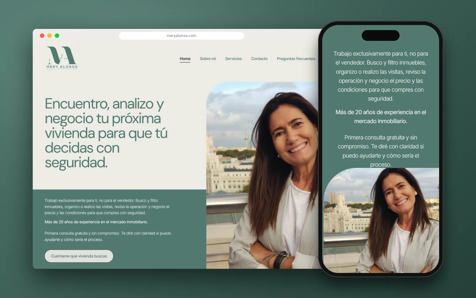 Web de Mery Alonso en ordenador y en móvil