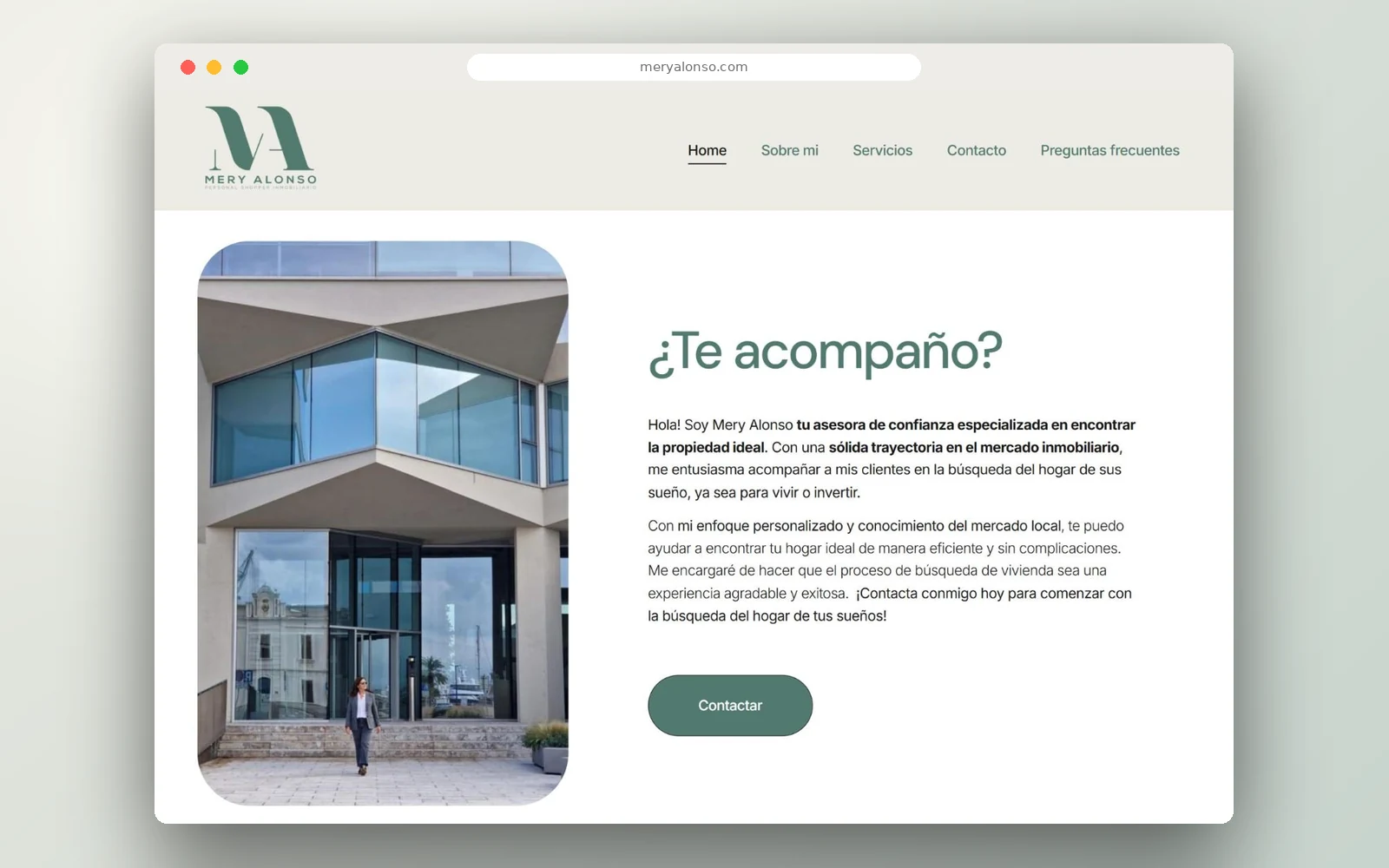 Sección «¿Te acompaño?» de la web de Mery Alonso con su presentación