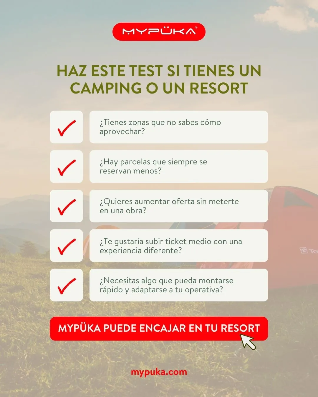 Publicación con un test para campings y resorts sobre cómo encaja Mypüka