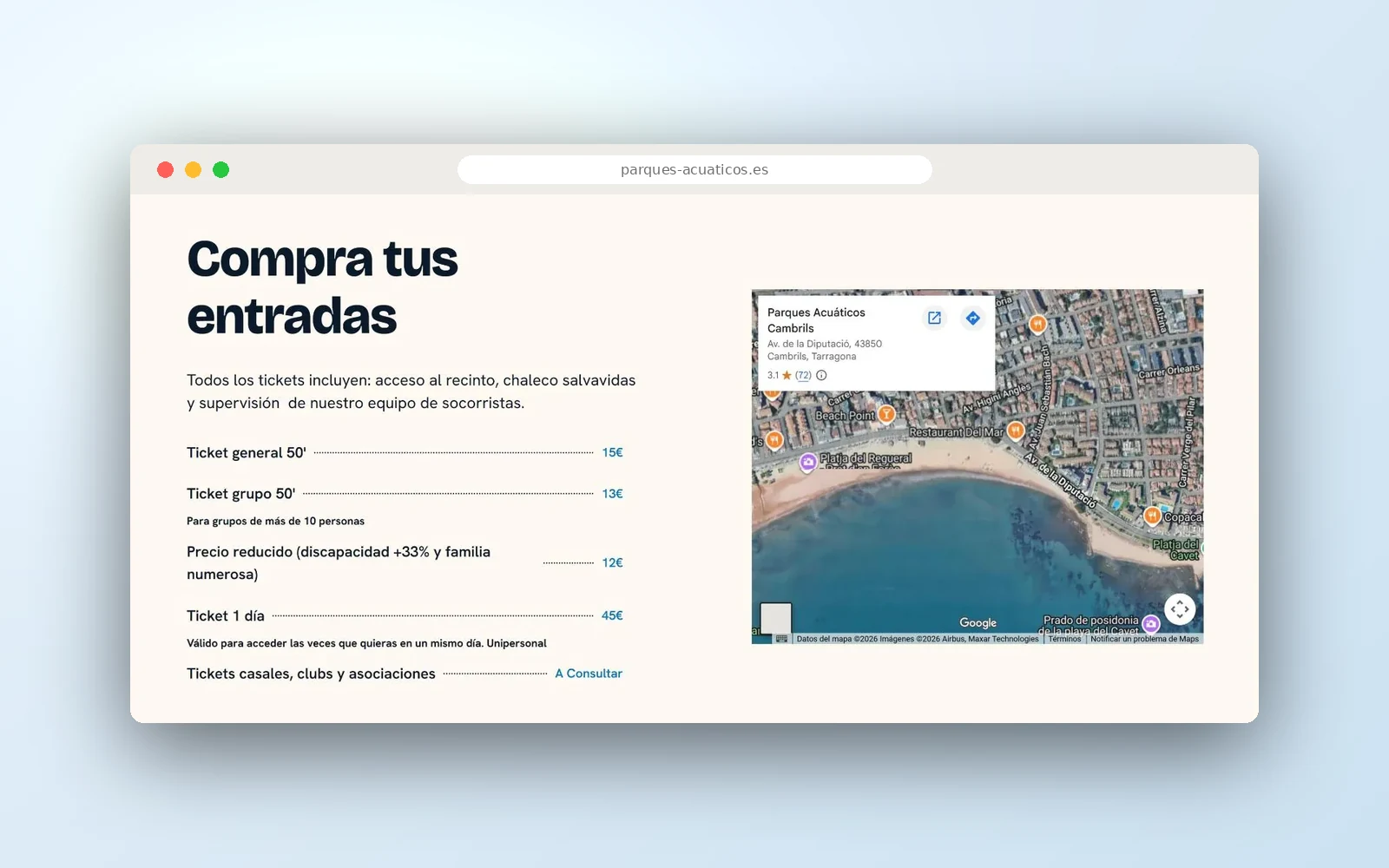 Compra de entradas en la web de Parques Acuáticos