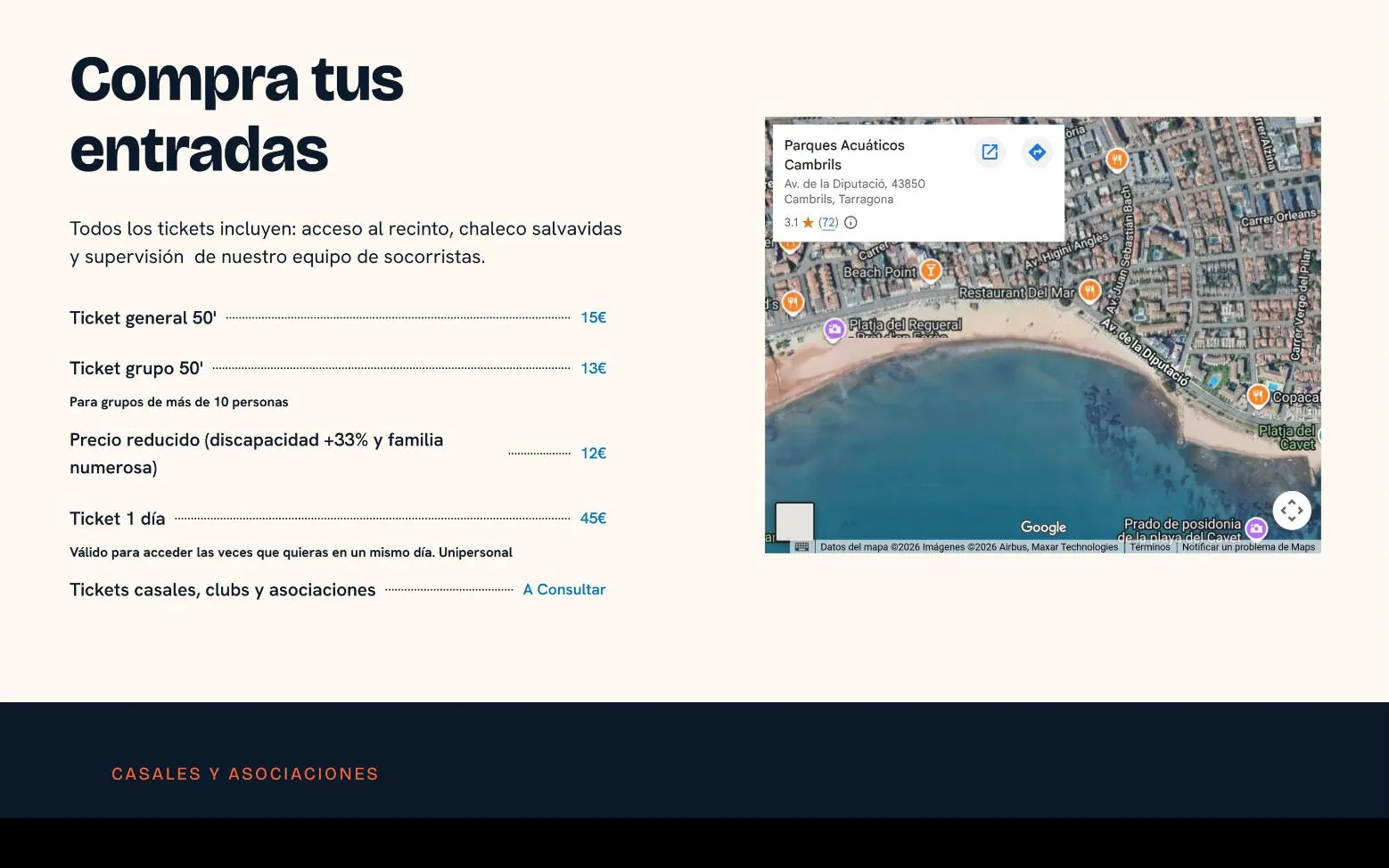 Tarifas y compra de entradas en la web de Parques Acuáticos