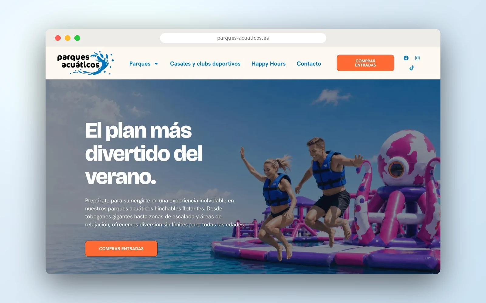 Página de inicio de la web de Parques Acuáticos