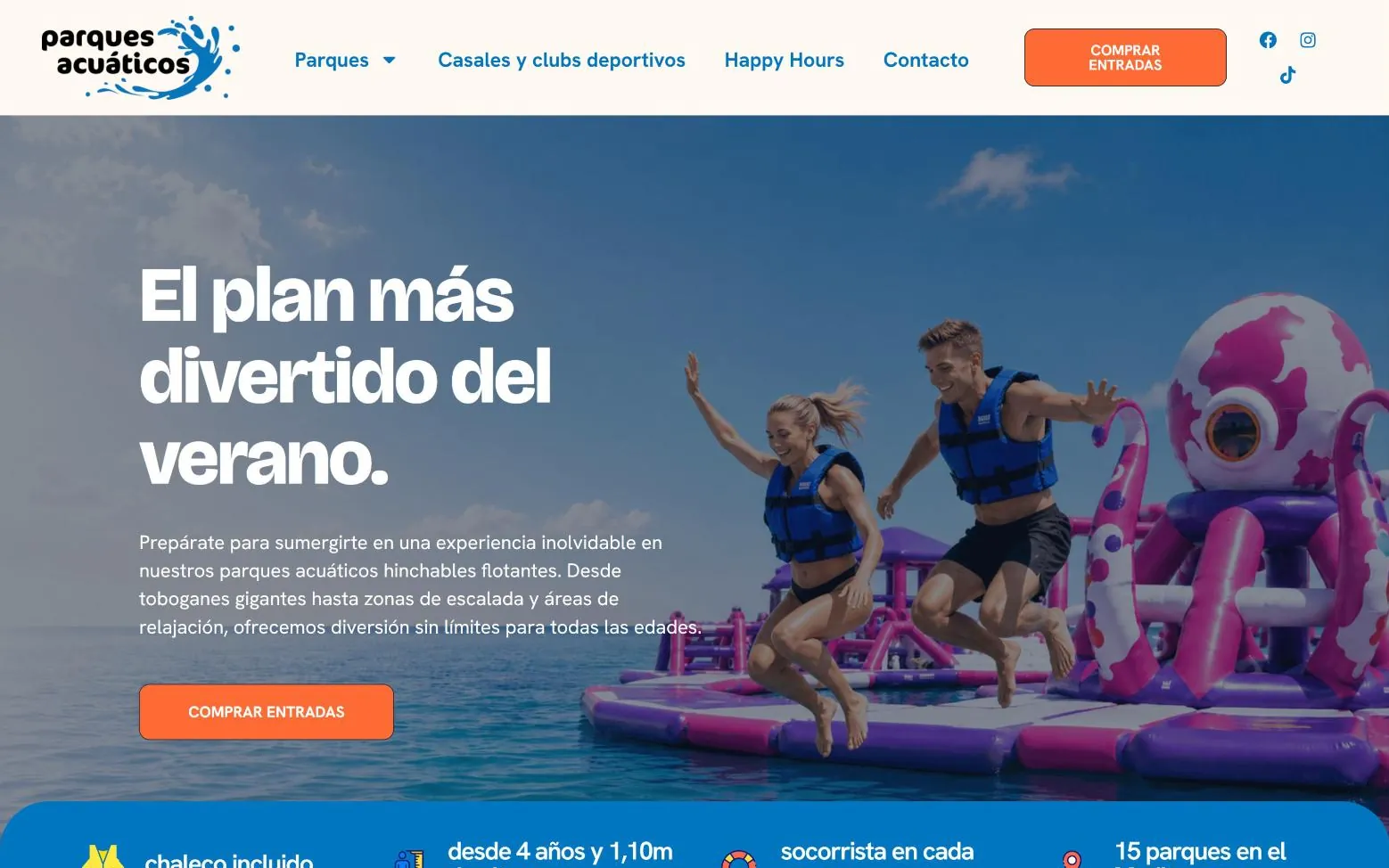 Página de inicio de la web de Parques Acuáticos