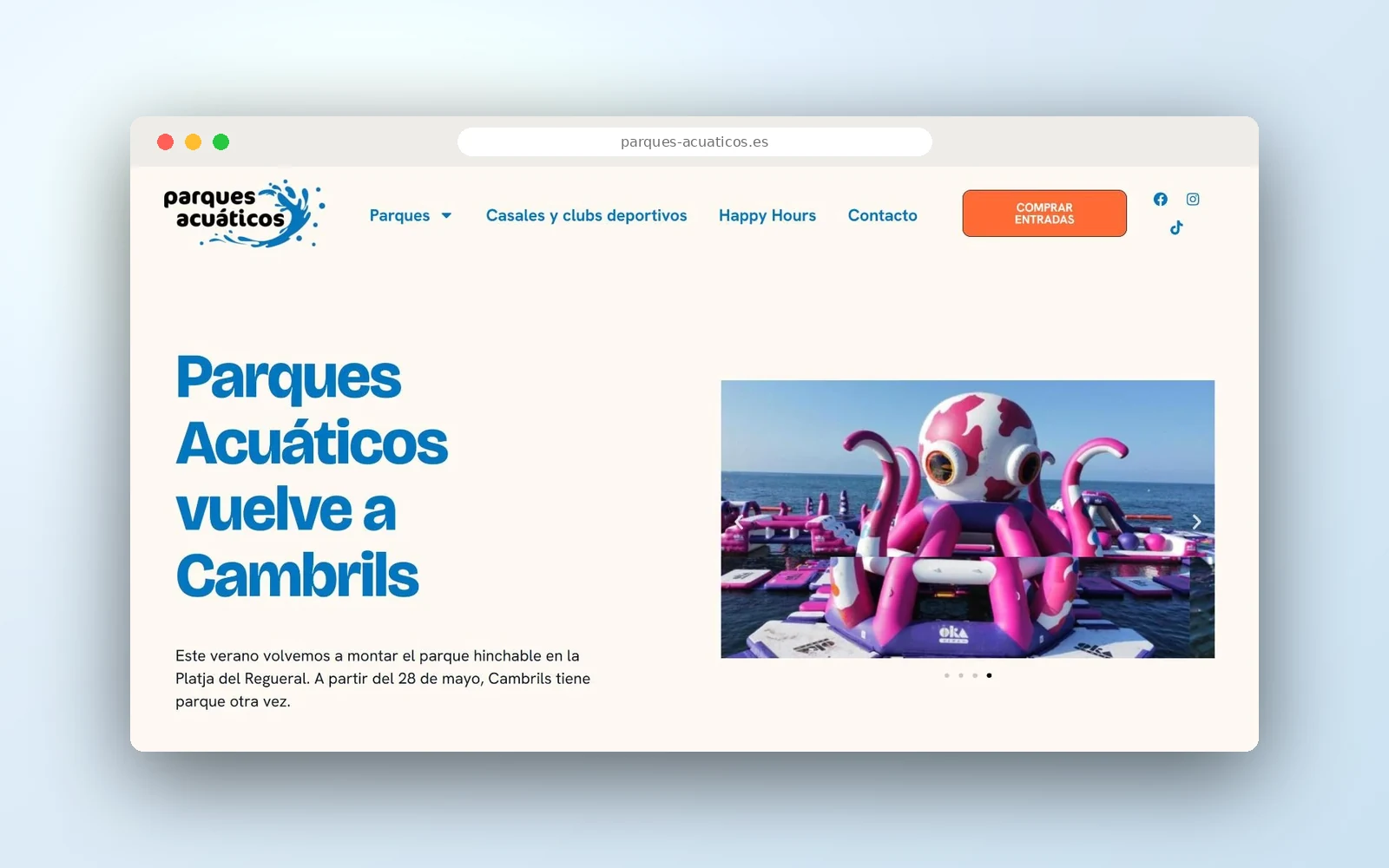 Página del parque de Cambrils en la web de Parques Acuáticos