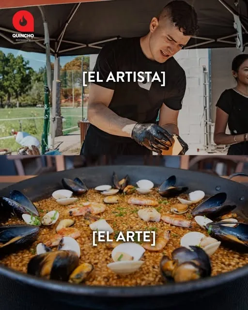 Paella al fuego en un evento de Quincho Mar Cambrils