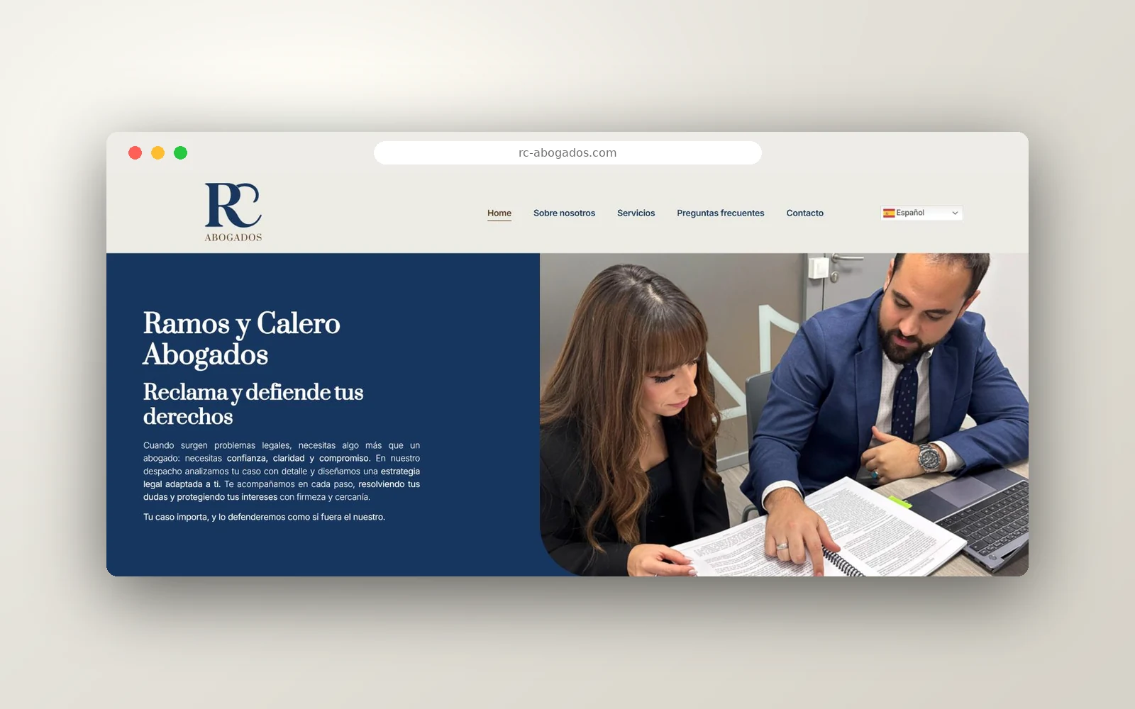 Página de inicio de la web de RC Abogados