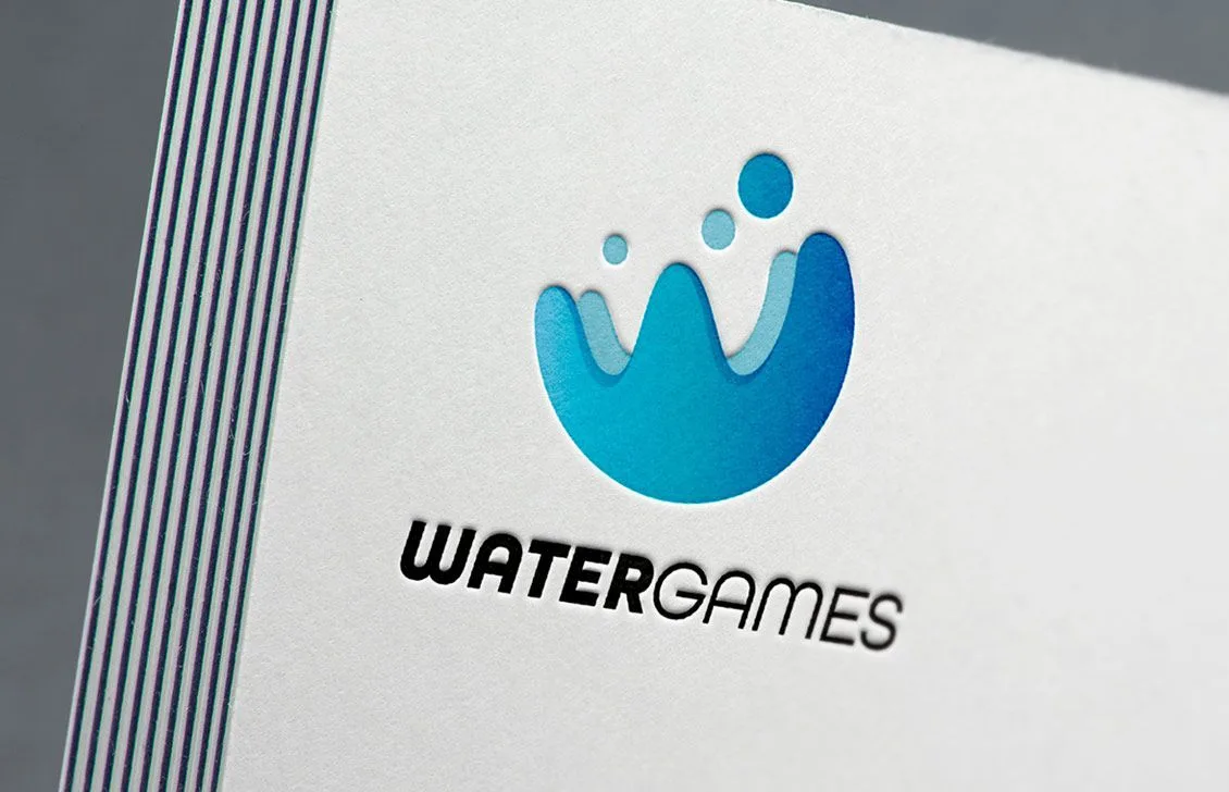 Logotipo de Water Games aplicado sobre papel