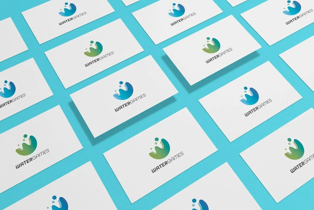 Tarjetas de visita de Water Games con el logotipo